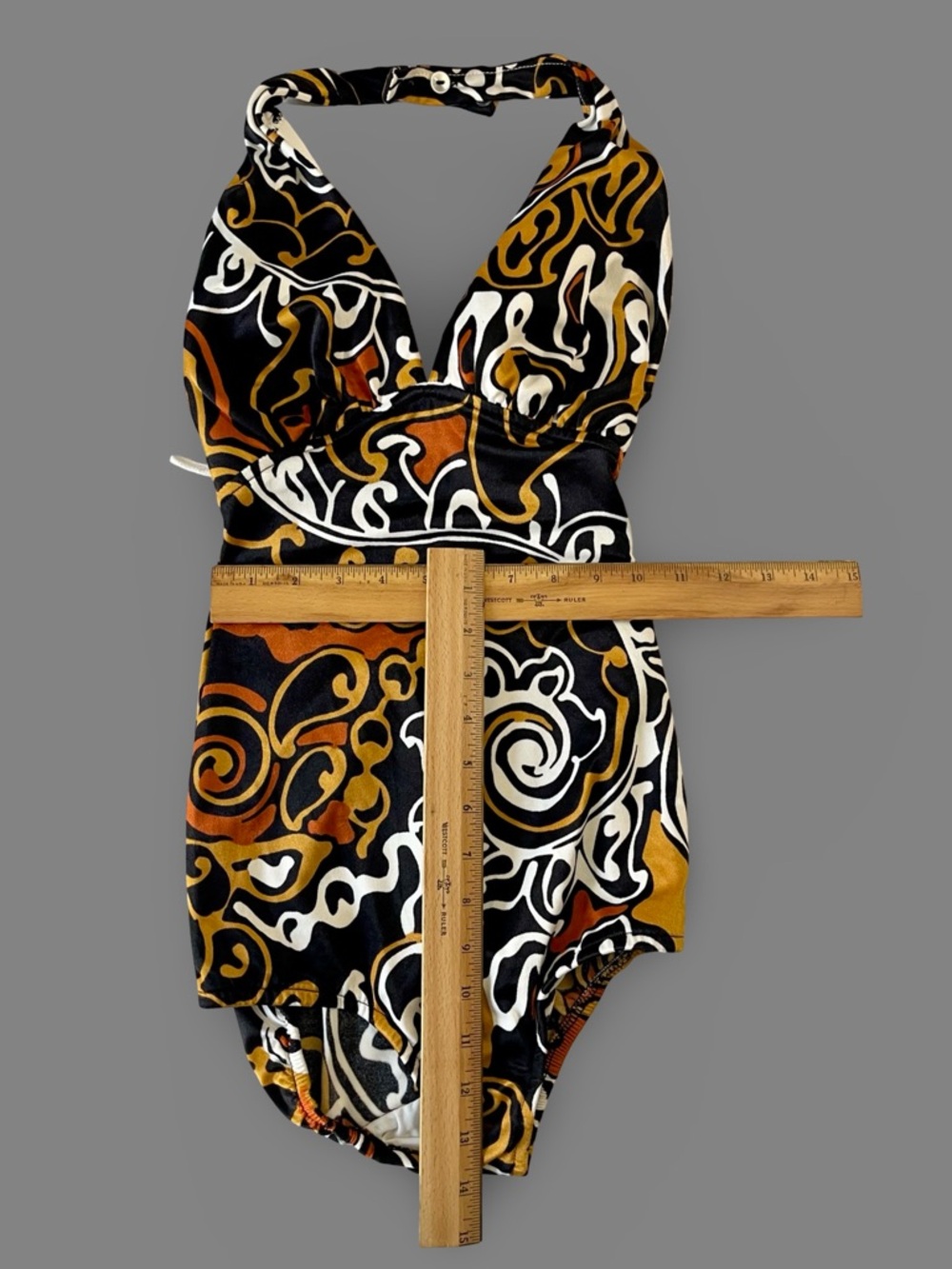 Vintage 70s Sirena California Art Nouveau One Piece Halter Bathing Suit Szs-Xs View 2